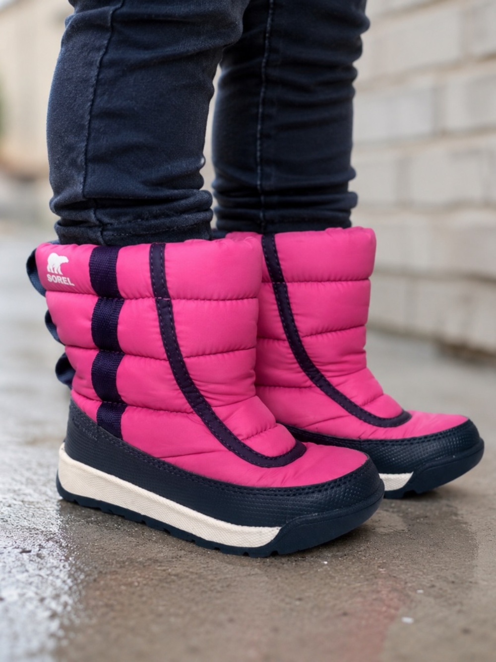 Sorel Girls Whitney 2 Puffy Mid Pink and Black Snow Boots
